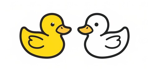 Two yellow and white cartoon ducks on white background