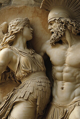 Naklejka premium Ares and Aphrodite. Ancient Roman and Greek mythology. Marble statue.