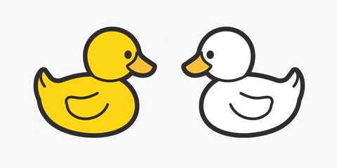 Two yellow and white cartoon ducks on white background