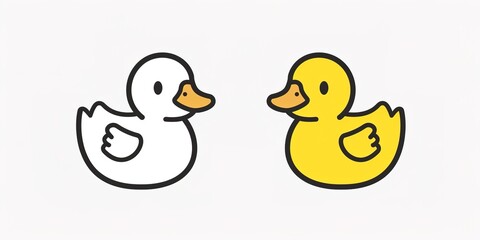 Two yellow and white cartoon ducks on white background