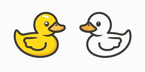 Two yellow and white cartoon ducks on white background