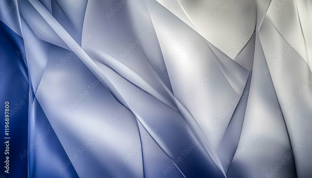 Poster abstract image of flowing, translucent fabric in shades of blue and gray, creating a dynamic and ele