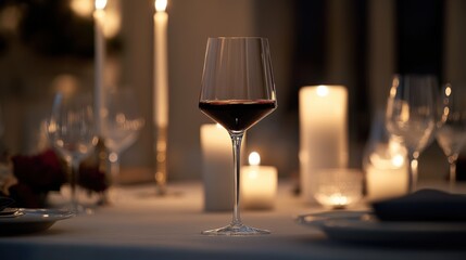 A crystal-clear, luxurious wine glass filled with rich red wine,