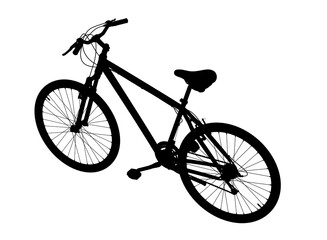 Black bicycle, side top view. Black leather saddle and handles. Png clipart isolated on transparent background