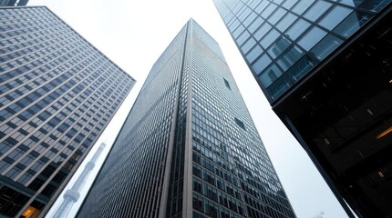 Toronto's Financial District skyscrapers under gentle, soft light diffused shadows, subtle illumination, detailed focus,