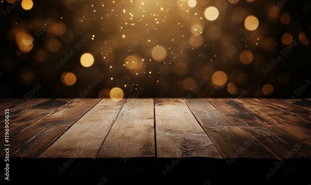 Aufkleber empty rustic wood table and blurred soft light table in restaurant with bokeh background. product di