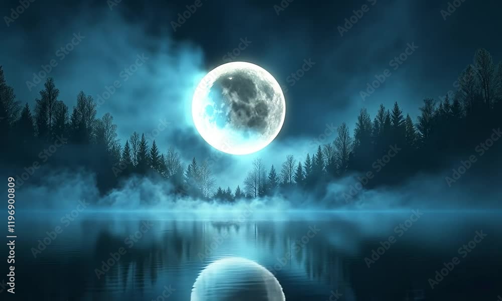 Poster a cinematic composition featuring a dark blue background suffused with layers of drifting fog, creat