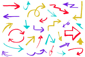 筆タッチの手描きの矢印のイラストセット