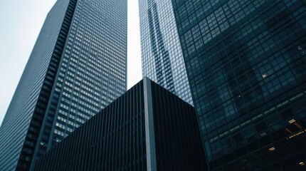 Toronto's Financial District skyscrapers under gentle, soft light diffused shadows, subtle illumination, detailed focus,