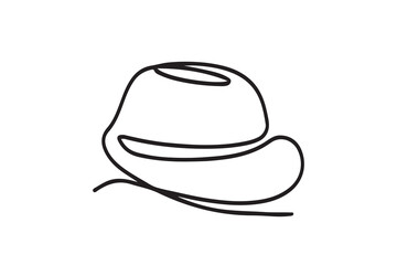 Hat line drawn continuous icon. Black gentleman hat vector icon. One line drawn hat icon.