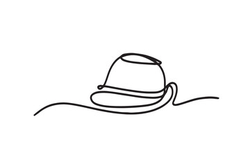 Hat line drawn continuous icon. Black gentleman hat vector icon. One line drawn hat icon.