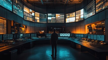 Curved Screen Control Room Monitoring Data Streams, Network Systems