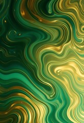 Abstract Green Gold Swirling Liquid Art Design