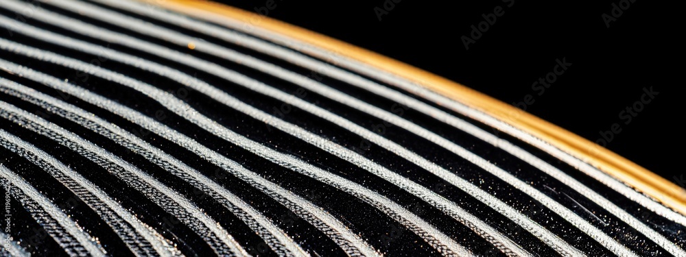 Poster close-up of intricate patterns on a black surface with stripes and textures in stunning detail and c