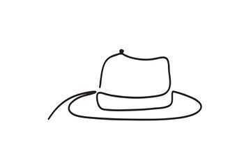 Hat line drawn continuous icon. Black gentleman hat vector icon. One line drawn hat icon.