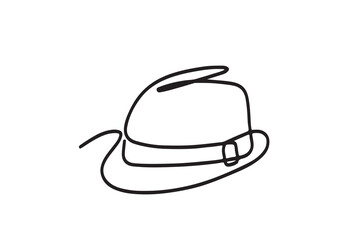 Hat line drawn continuous icon. Black gentleman hat vector icon. One line drawn hat icon.