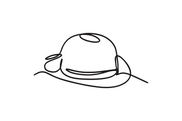 Hat line drawn continuous icon. Black gentleman hat vector icon. One line drawn hat icon.