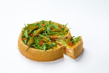 Spicy Quiche with Arugula, Pickled Peppers, and Red Chili