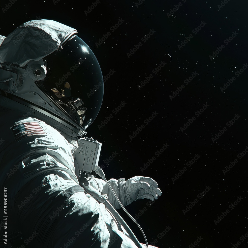 Poster astronaut exploring cosmic realms outer space digital artwork vast universe floating viewpoint inter