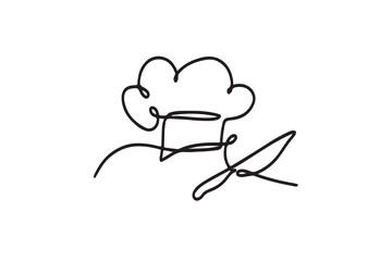 Chef hat. one line continuous drawing illustration. Hand drawn linear silhouette. 