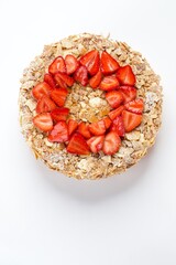 Top view of a Crunchy Almond & Strawberry Delight Cake