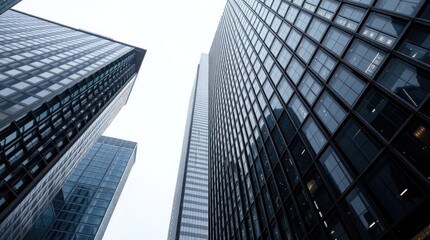Toronto's Financial District skyscrapers under gentle, soft light diffused shadows, subtle illumination, detailed focus,