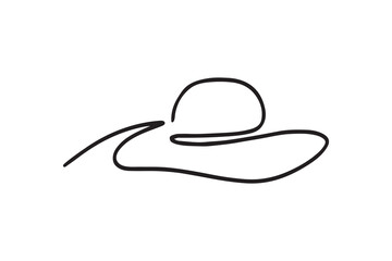Hat line drawn continuous icon. Black gentleman hat vector icon. One line drawn hat icon.