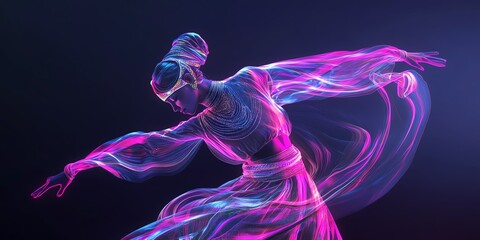 Low-angle view of a vibrant dancer in a flowing