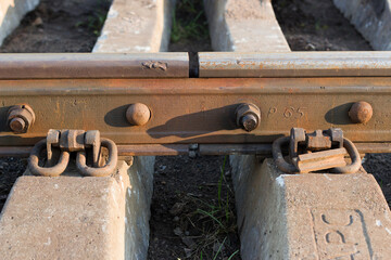 Railroad rail joint gap closeup