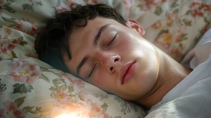 Obraz premium A person resting with their eyes shut, may be used in various contexts such as editorial or commercial purposes