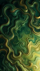 Abstract Green And Gold Swirling Marble Design