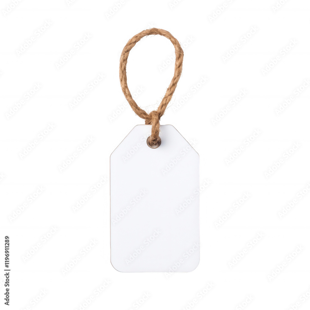 Poster blank label tag with twine for customization, ideal for branding and packaging designs., isolated on