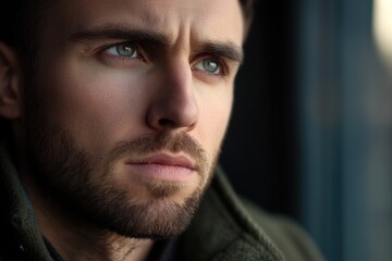 Obraz premium A portrait of a person with a thick beard, taken from a close perspective