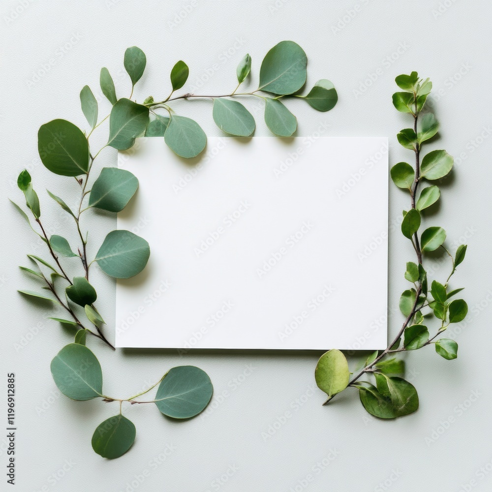 Aufkleber Empty mock up space surrounded by green leaves for creative design and text placement in a minimalistic style. Generative AI