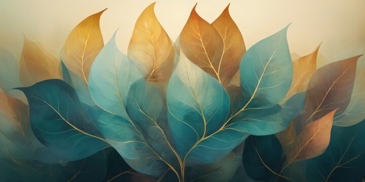 fondo abstracto hojas con detalles dorados