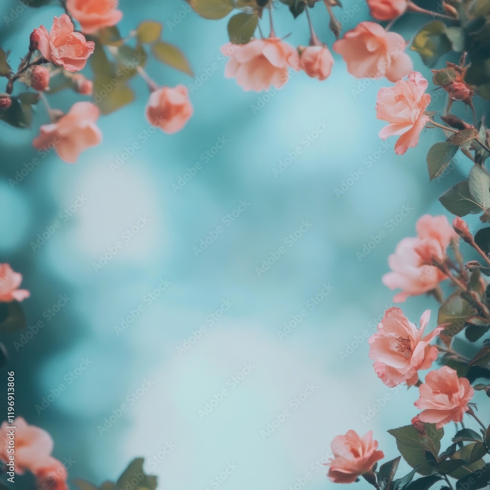 Leinwandbilder Floral border creates serene atmosphere with potential for customizable text in a tranquil setting. Generative AI