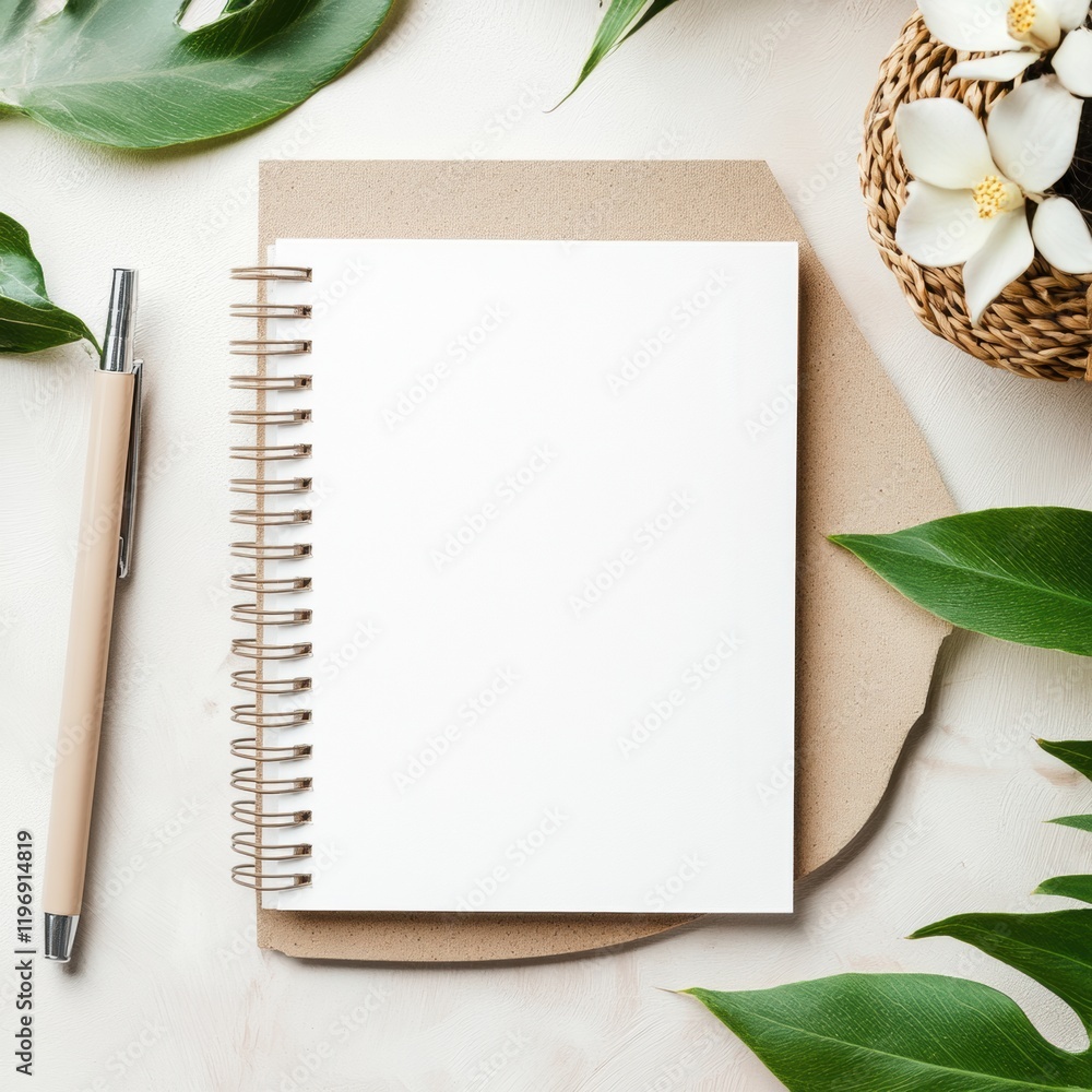 Poster blank notebook and pen on a natural background suitable for creative writing and note taking. genera