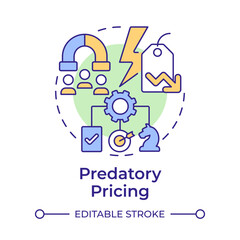 Predatory pricing multi color concept icon. Driving out competitors with low prices. Competitive strategy. Round shape line illustration. Abstract idea. Graphic design. Easy to use in brochure