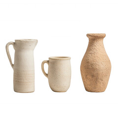 Elegant ceramic pots showcasing unique textures and designs for home decor., isolated on a transparent background.