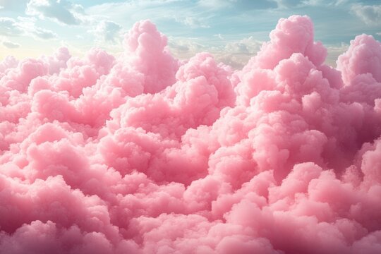 Massive pink clouds fill the sky, offering a vibrant and colorful atmosphere