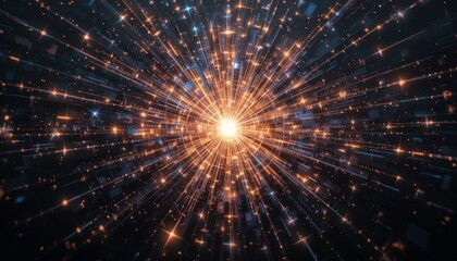 Naklejka premium Abstract Burst of Light and Energy: A Digital Universe of Sparkling Rays and Glowing Particles