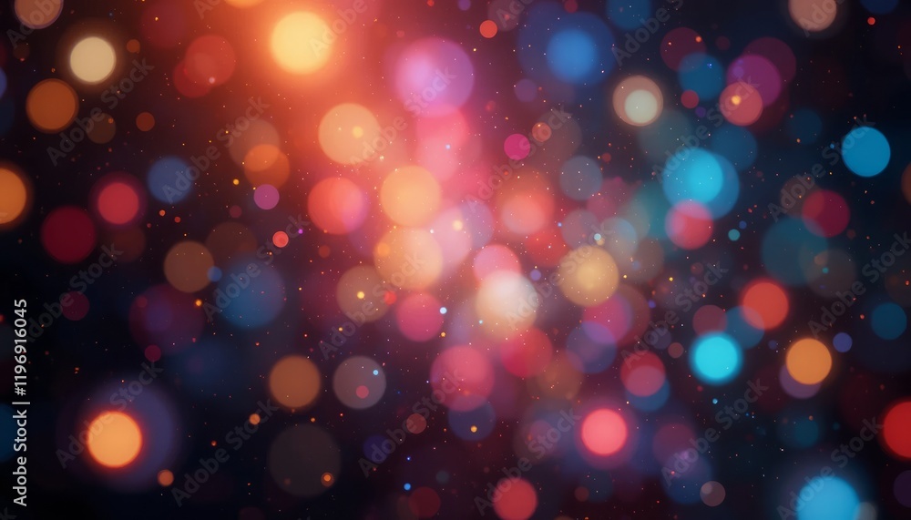Poster abstract colorful bokeh background: festive sparkling lights and glowing circles