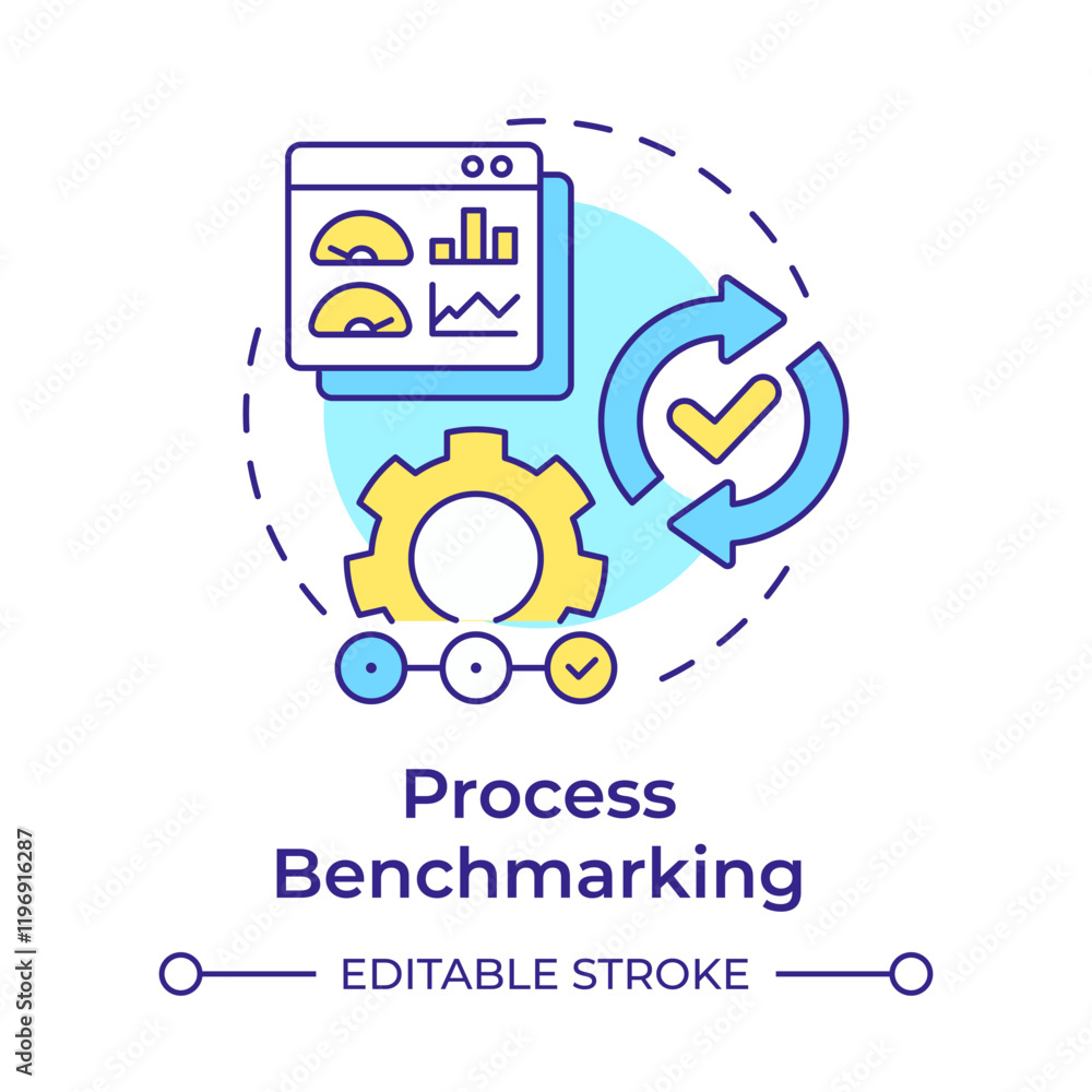 Poster process benchmarking multi color concept icon. find ways to improve specific tasks. business data an