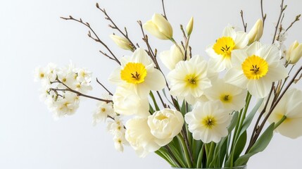 Beautiful bouquet of white and yellow flowers in a glass vase