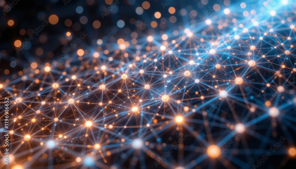 Poster abstract network visualization: glowing nodes and interconnections in a digital world
