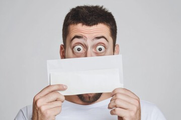 A person holds a piece of paper over their mouth, possibly trying to keep a secret or avoid speaking