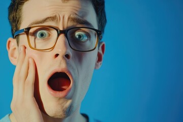 A person looking surprised, wearing glasses, with an unexpected reaction