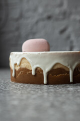 Side view of Cheesecake with Pink Heart Decoration from the top