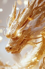 Golden Dragon with Luminous Horns and Radiant Glow  
