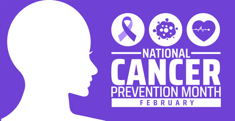 National Cancer Prevention Month background banner or poster design template. observed every year in February. Holiday concept. Use to any Template, card, poster, placard, template.